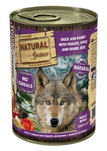 Natural Greatness Perro Adulto Pato, Conejo, Tomate, Manzana y Semillas de Hinojo - Comida húmeda para perro