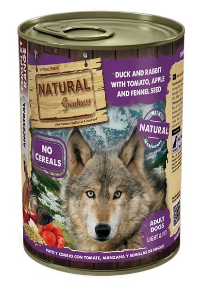 Natural Greatness Cão Adulto Pato, Coelho, Tomate, Maçã e Sementes de Funcho - Ração húmida para cão