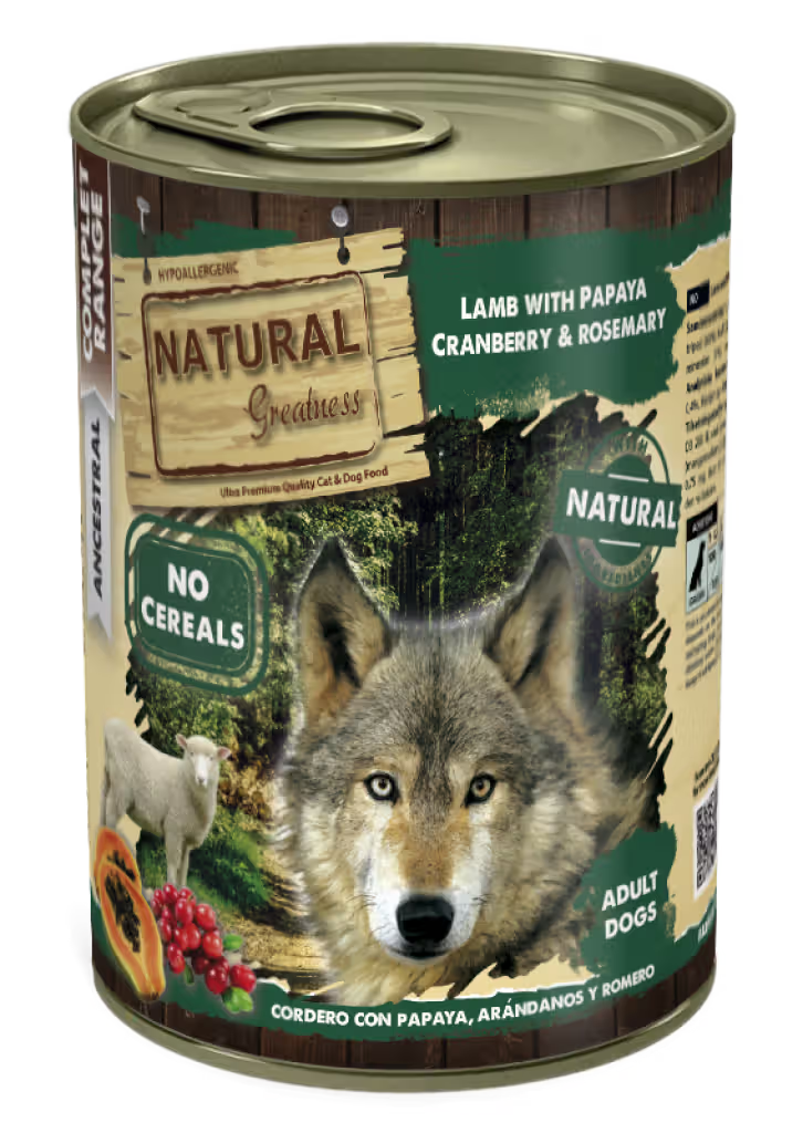 Natural Greatness Cão Borrego, Papaia, Arandos e Alecrim - Ração húmida para cão