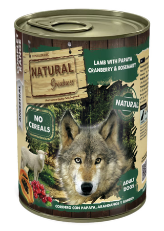 Natural Greatness Cão Borrego, Papaia, Arandos e Alecrim - Ração húmida para cão