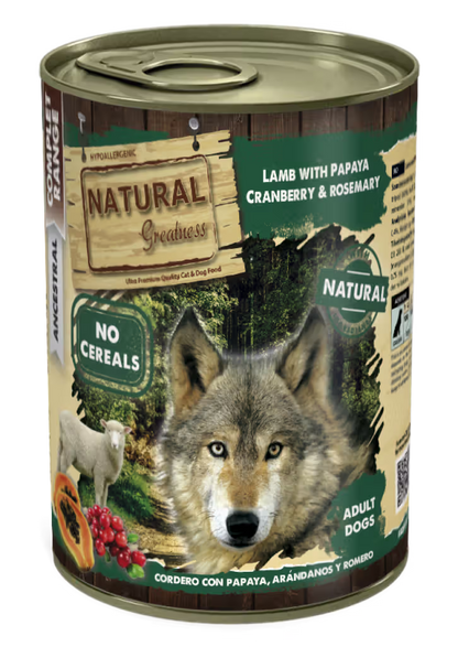Natural Greatness Cão Borrego, Papaia, Arandos e Alecrim - Ração húmida para cão