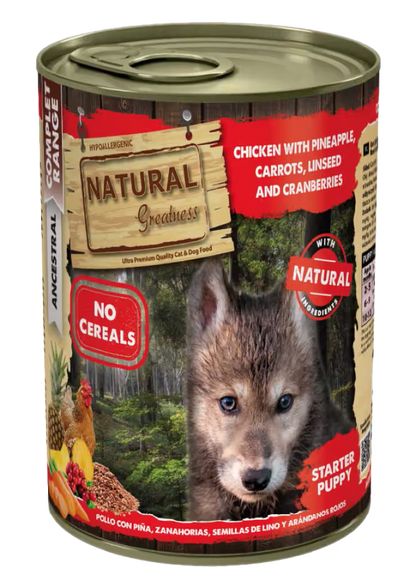 Natural Greatness Cão Cachorro Frango, Cenoura, Ananás, Linhaça e Arandos - Ração húmida para cão