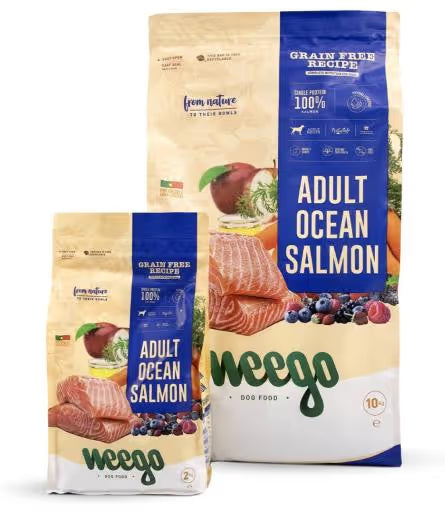 OFERTA 2kg: Weego Dog Grain Free Food Grain Free Adult Ocean Salmon 10 KG + Embalagem 2kg Grátis