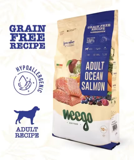 OFERTA 2kg: Weego Dog Grain Free Food Grain Free Adult Ocean Salmon 10 KG + Embalagem 2kg Grátis