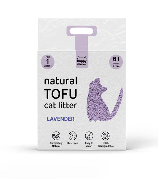 HAPPY MEOW AREIA TOFU AGLOMERANTE PARA GATO Lavanda 2mm 6L