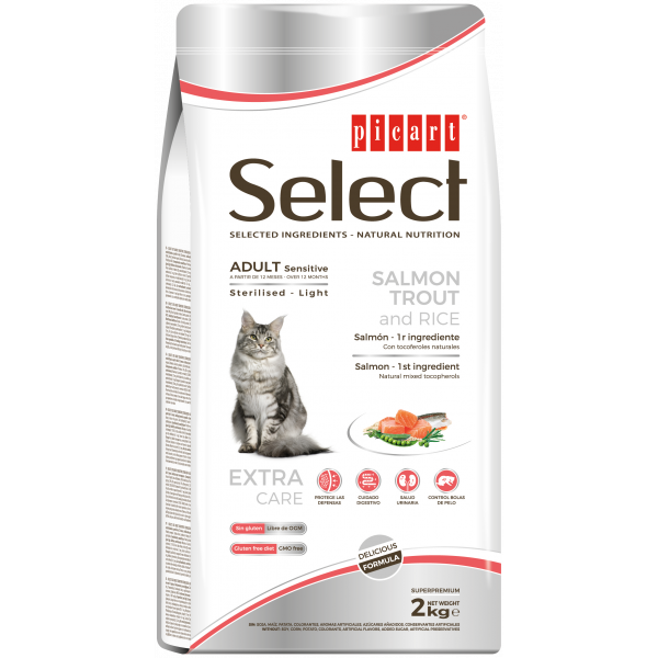 Picart Select Sensitive Sterilised/Light Adult Cat - Salmon, Trout & Rice 2 kg