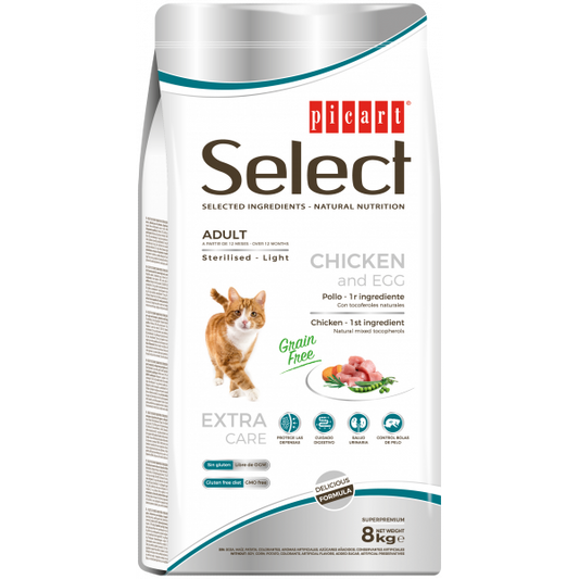 Picart Select Sterilised/Light Grain free Gato adulto - Pollo y huevo 8 kg
