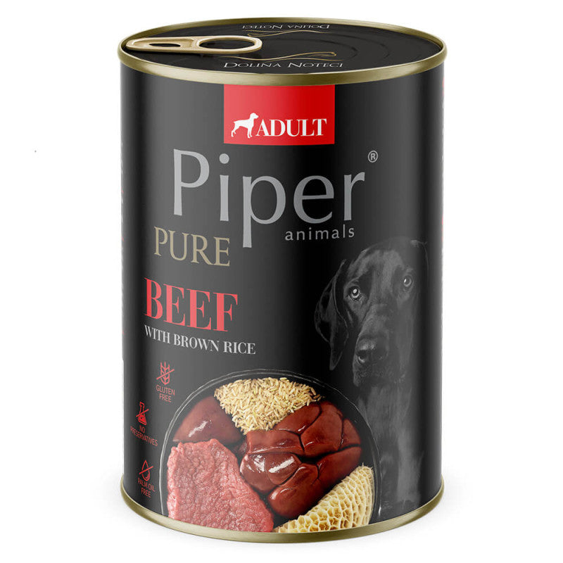 Piper Pure - Adult Dog Paté Food - Beef and Brown Rice 400g