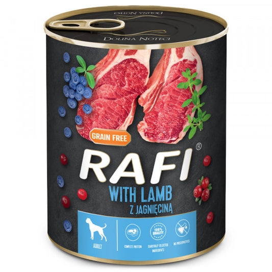 Rafi - Paté para Perro Adulto - Cordero, arándanos rojos y arándanos azules 800 g