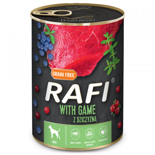 Rafi - Paté para Perro Adulto - Caza, arándanos rojos y arándanos azules | 24 x 400 g