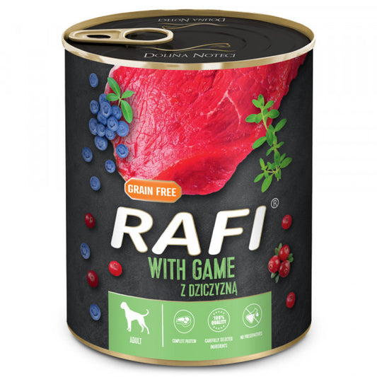 Rafi - Paté para Perro Adulto - Caza, arándanos rojos y arándanos azules 800 g
