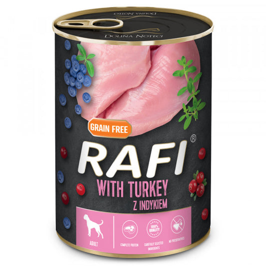 Rafi - Paté para Perro Adulto - Pavo, arándanos rojos y arándanos azules | 24 x 400 g
