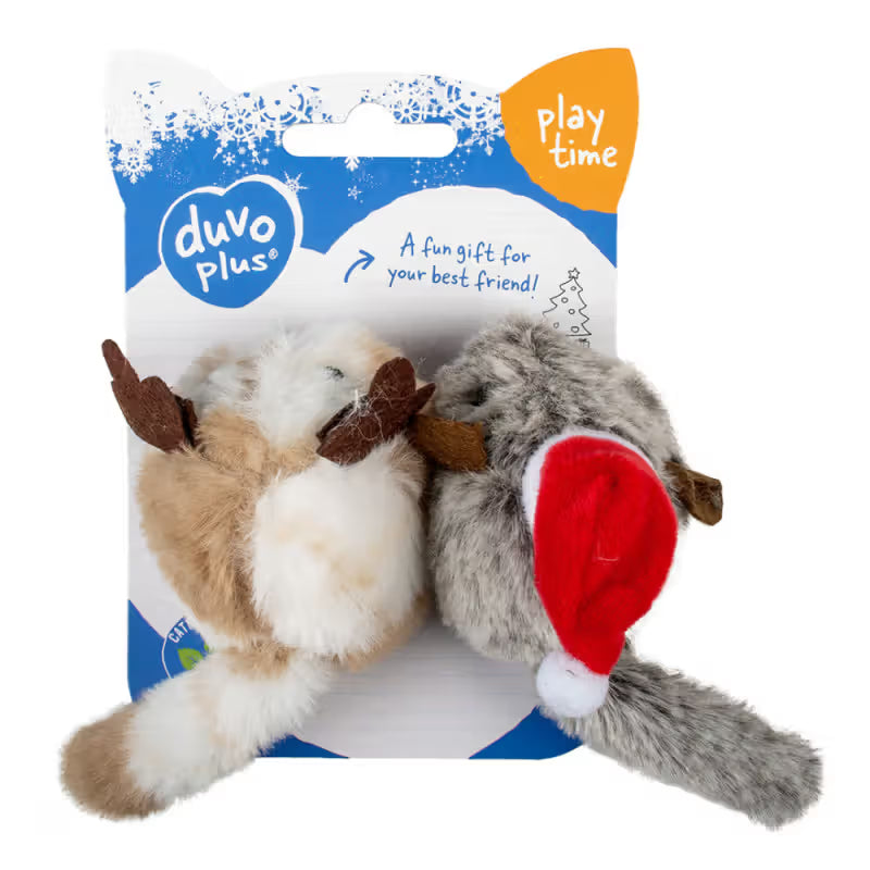 Duvo Plus - Ratones de Navidad de peluche con catnip para gato