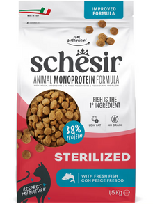 Schesir Fórmula Monoproteica Gato Adulto Esterilizado Peixe Grain-Free - Ração seca para gato esterilizado