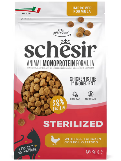 Schesir Sterilized Monoprotein Formula Gato Adulto Frango Grain-Free - Ração seca para gato esterilizado
