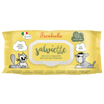 Ferribiella Toalhitas Salviette com Aloe vera e Camomila - Toalhitas húmidas para cães e gatos com Aloé Vera e Camomila