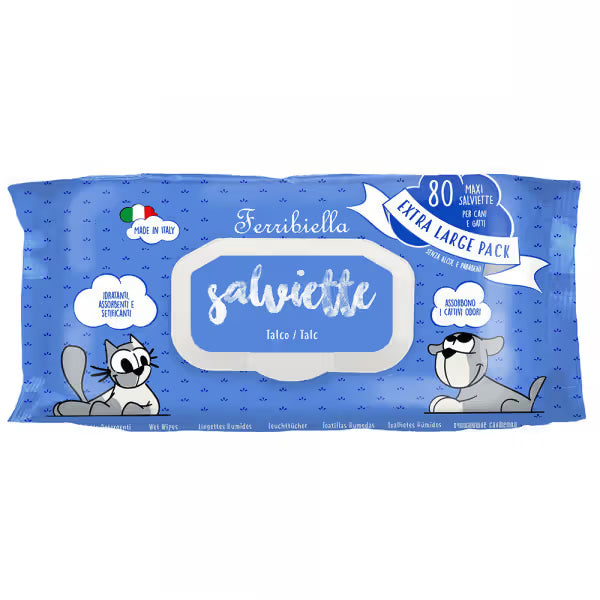 Ferribiella Toalhitas Salviette com Cheiro a Talco - Toallitas húmedas para perros y gatos con olor a talco