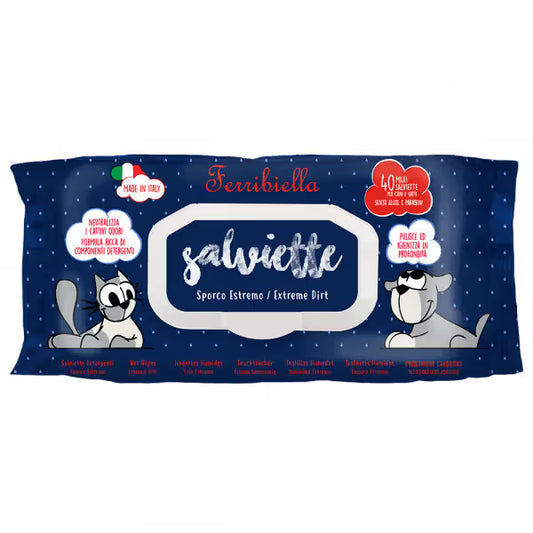 Ferribiella Toalhitas Salviette Extreme Dirt - Toalhitas húmidas para cães e gatos para sujidade extrema