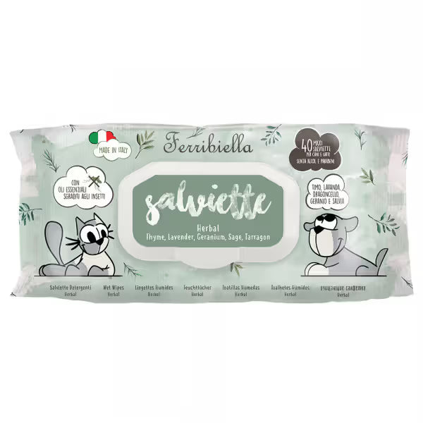 Ferribiella Toalhitas Salviette Herbal - Wipes for dogs and cats with essential oils