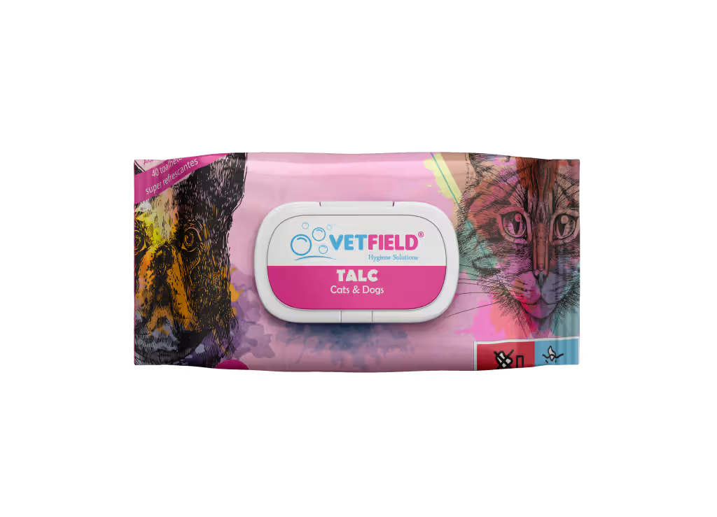 Vetfield Wet Wipes - Toallitas limpiadoras para perro y gato con talco