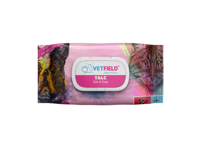 Vetfield Wet Wipes - Toallitas limpiadoras para perro y gato con talco