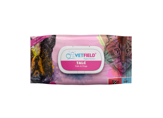 Vetfield Wet Wipes - Toallitas limpiadoras para perro y gato con talco