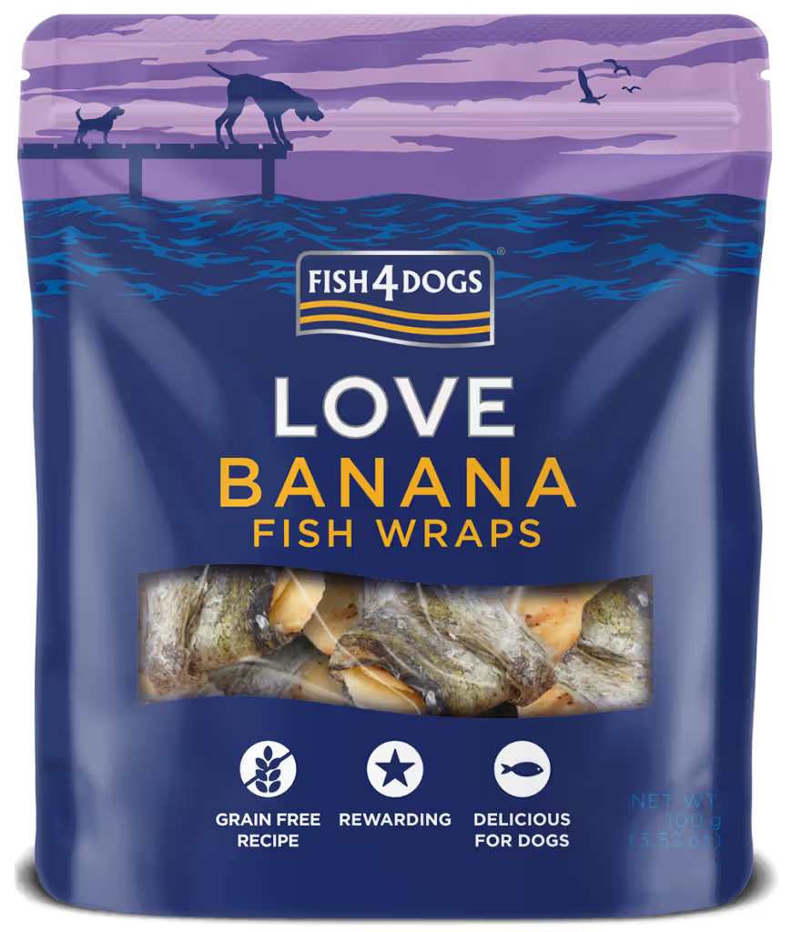 Fish4Pets Love Banana Fish Wraps Perro Plátano y Pescado Blanco - Snack para perro