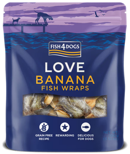 Fish4Pets Love Banana Fish Wraps Perro Plátano y Pescado Blanco - Snack para perro