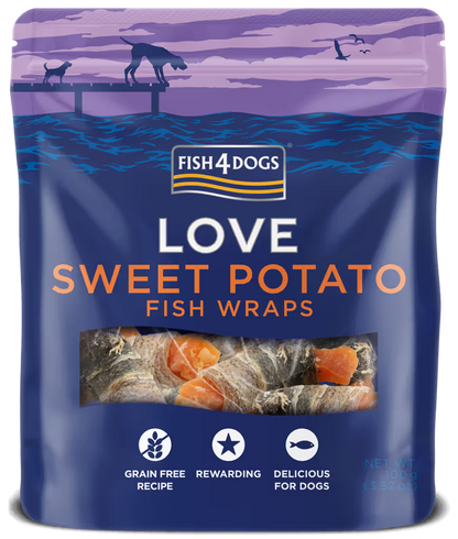 Fish4Pets Love Sweet Potato Fish Wraps Perro Pescado Blanco y Boniato - Snack para perro