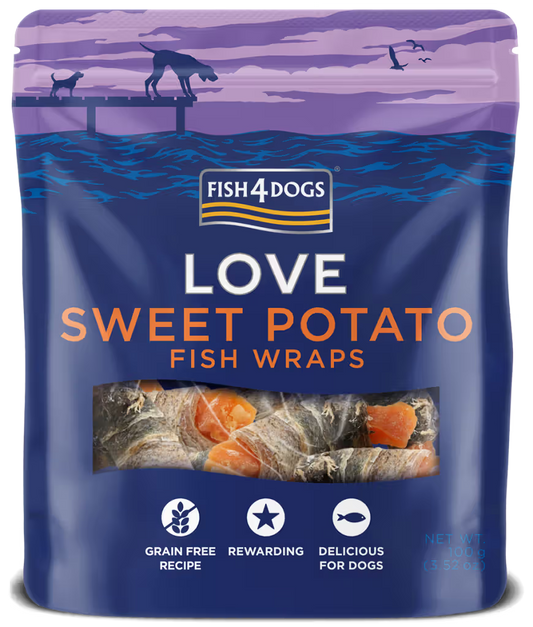 Fish4Pets Love Sweet Potato Fish Wraps Dog White Fish and Sweet Potato - Dog snack